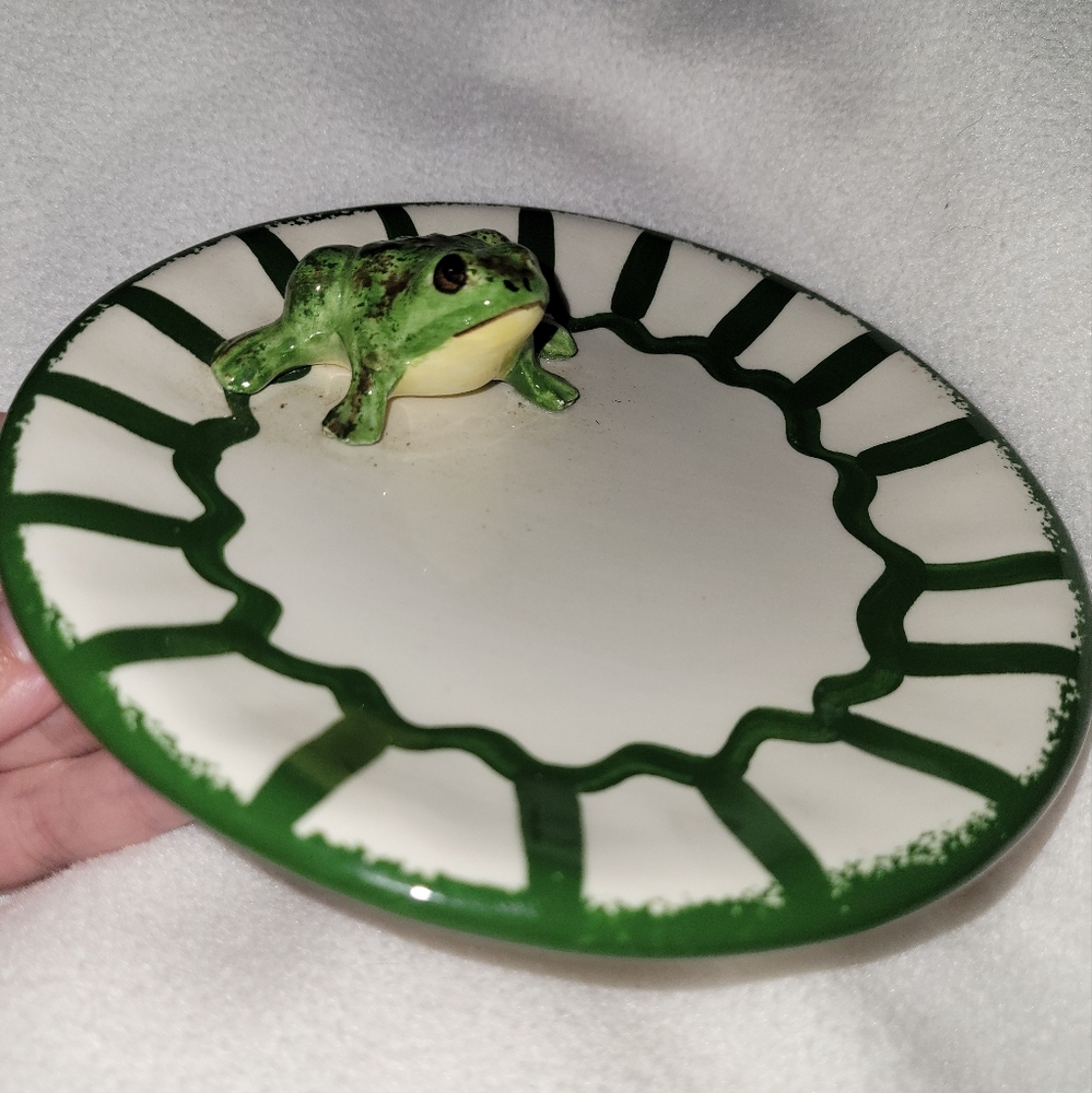 CALI USA Porcelain FROG Trinket Jewelry Dish 6" Hand Painted Frog